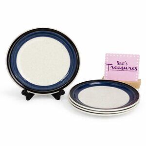 Noritake Versatone 11 SEABREEZE Light Dark Blue Bands Smooth Salad Plates Set 4